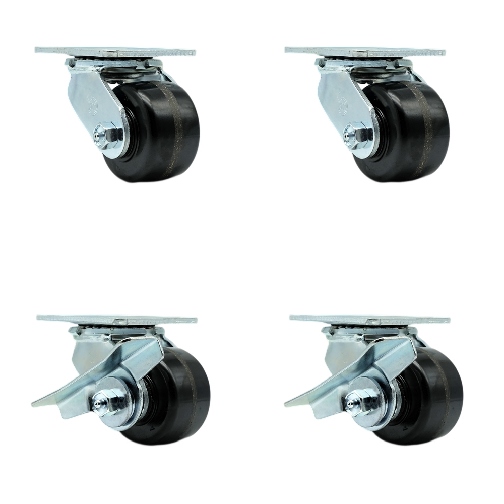 Heavy Duty Swivel Caster Set of 4 with 3.25 Inch Phenolic Wheels and Ball Bearings - Includes 2 Swivel with Brakes and 2 Swivel - 2,800 lbs. Total Capacity - Service Caster Brand — photo 1