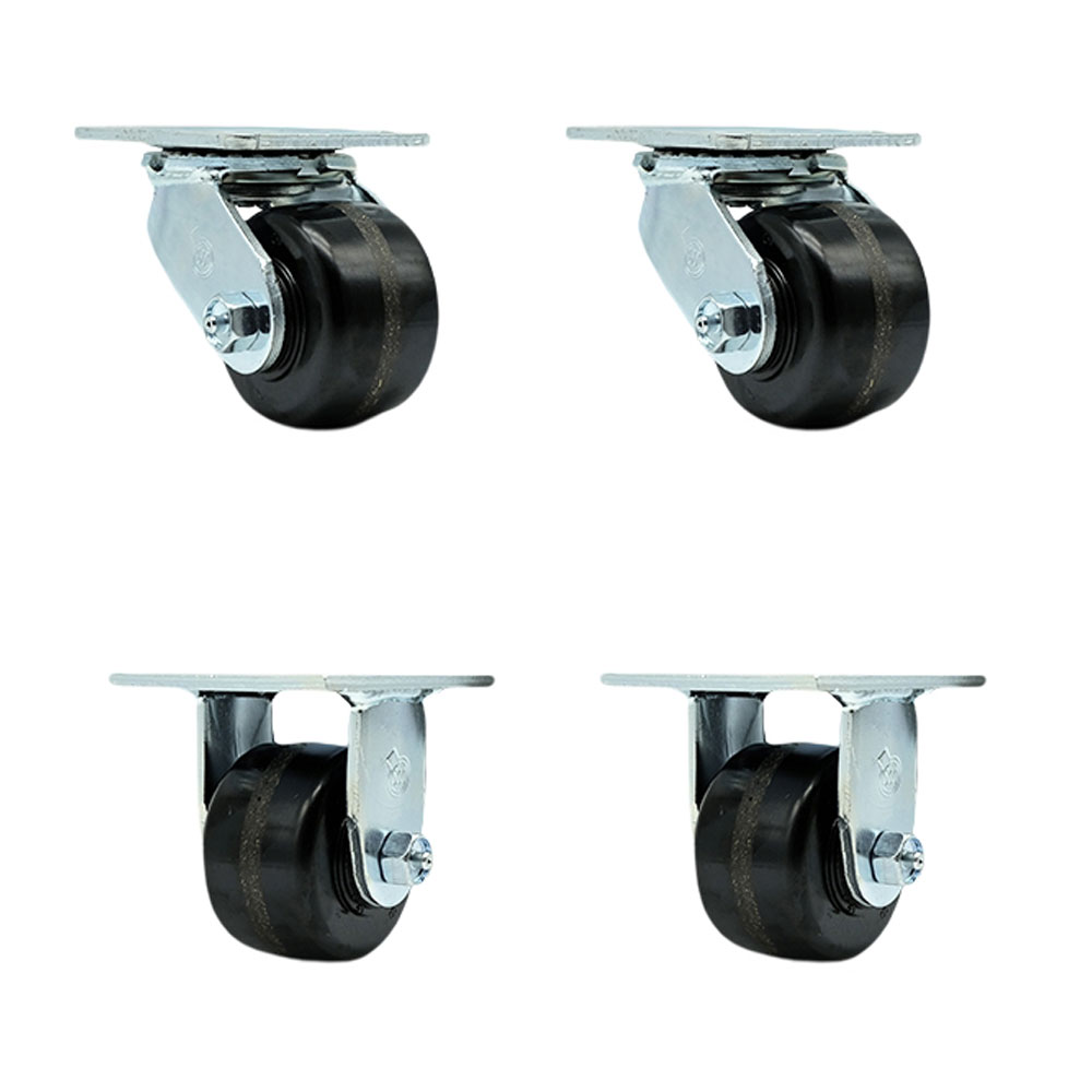 Heavy Duty Swivel Caster Set of 4 with 3.25 Inch Phenolic Wheels and Ball Bearings - Includes 2 Swivel with Bolt on Swivel Locks and 2 Rigid - 2,800 lbs. Total Capacity - Service Caster Brand — photo 1