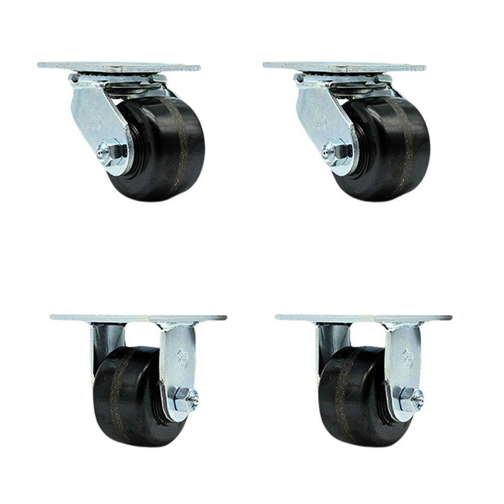 Phenolic Swivel Top Plate Casters Set of 4 Heavy Duty with 3.25 Inch Wheels - Includes 2 Swivel with Bolt on Swivel Locks and 2 Rigid - 2,800 lbs. Total Capacity - Service Caster Brand — photo 1