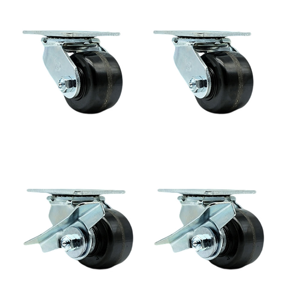 Heavy Duty Swivel Caster Set of 4 with 3.25 Inch Phenolic Wheels and Ball Bearings-Includes 2 Swivel with Bolt on Swivel Locks and 2 Swivel with Brakes-2,800 lbs. Total Capacity - Service Caster Brand — photo 1