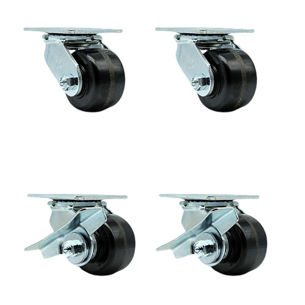 Phenolic Swivel Top Plate Casters Set of 4 Heavy Duty with 3.25 Inch Wheels - Includes 2 Swivel with Bolt on Swivel Locks and 2 Swivel with Brakes - 3600 lbs. Total Capacity - Service Caster Brand — photo 1