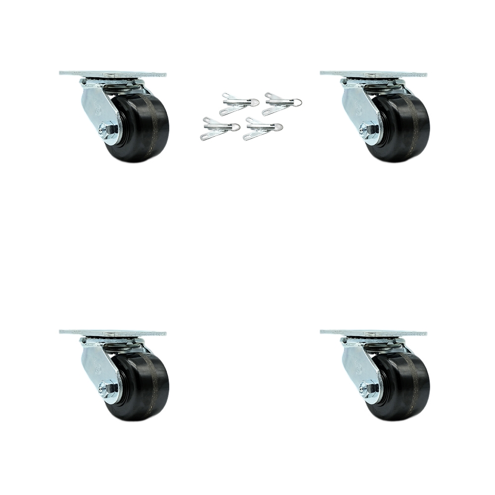 Phenolic Swivel Top Plate Casters Set of 4 Heavy Duty with 3.25 Inch Wheels - Includes 4 Swivel with Bolt on Swivel Locks - 2,800 lbs. Total Capacity - Service Caster Brand — photo 1