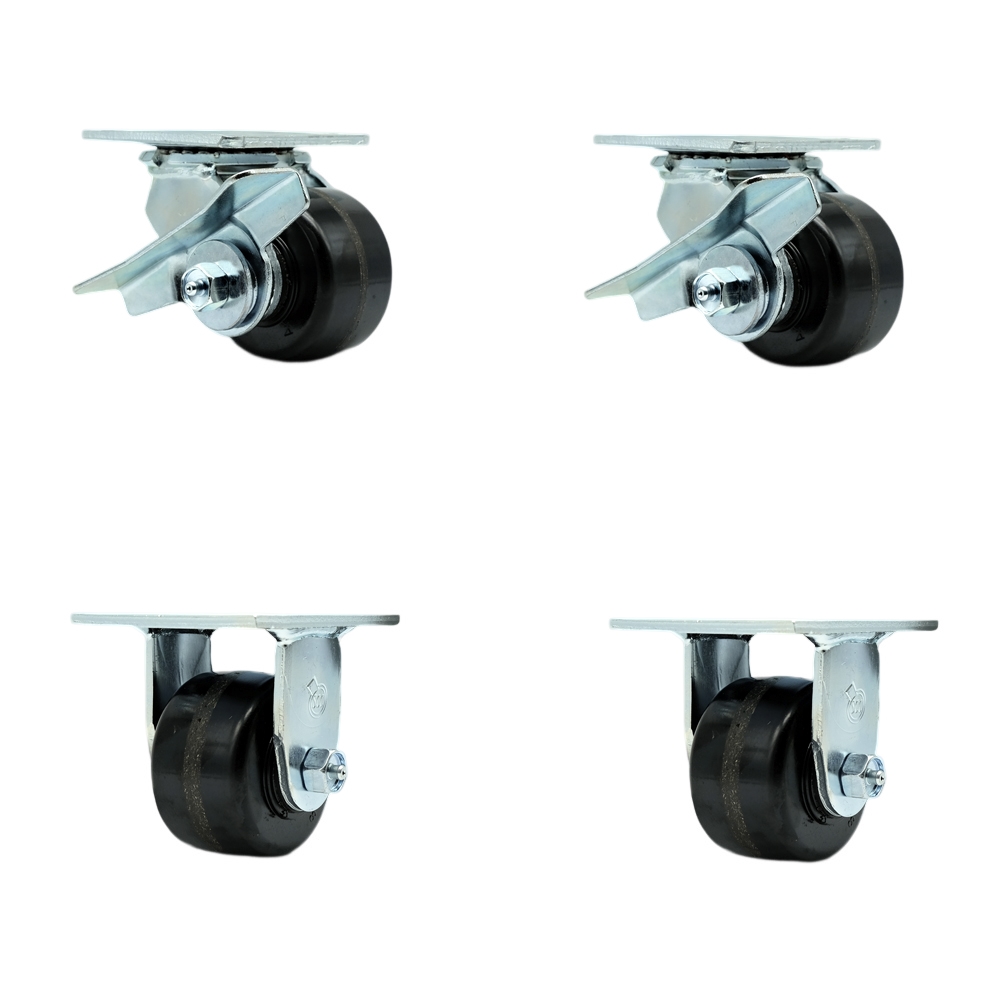 Heavy Duty Swivel Caster Set of 4 with 3.25 Inch Phenolic Wheels and Ball Bearings - Includes 2 Swivel with Brakes and 2 Rigid - 2,800 lbs. Total Capacity - Service Caster Brand — photo 1