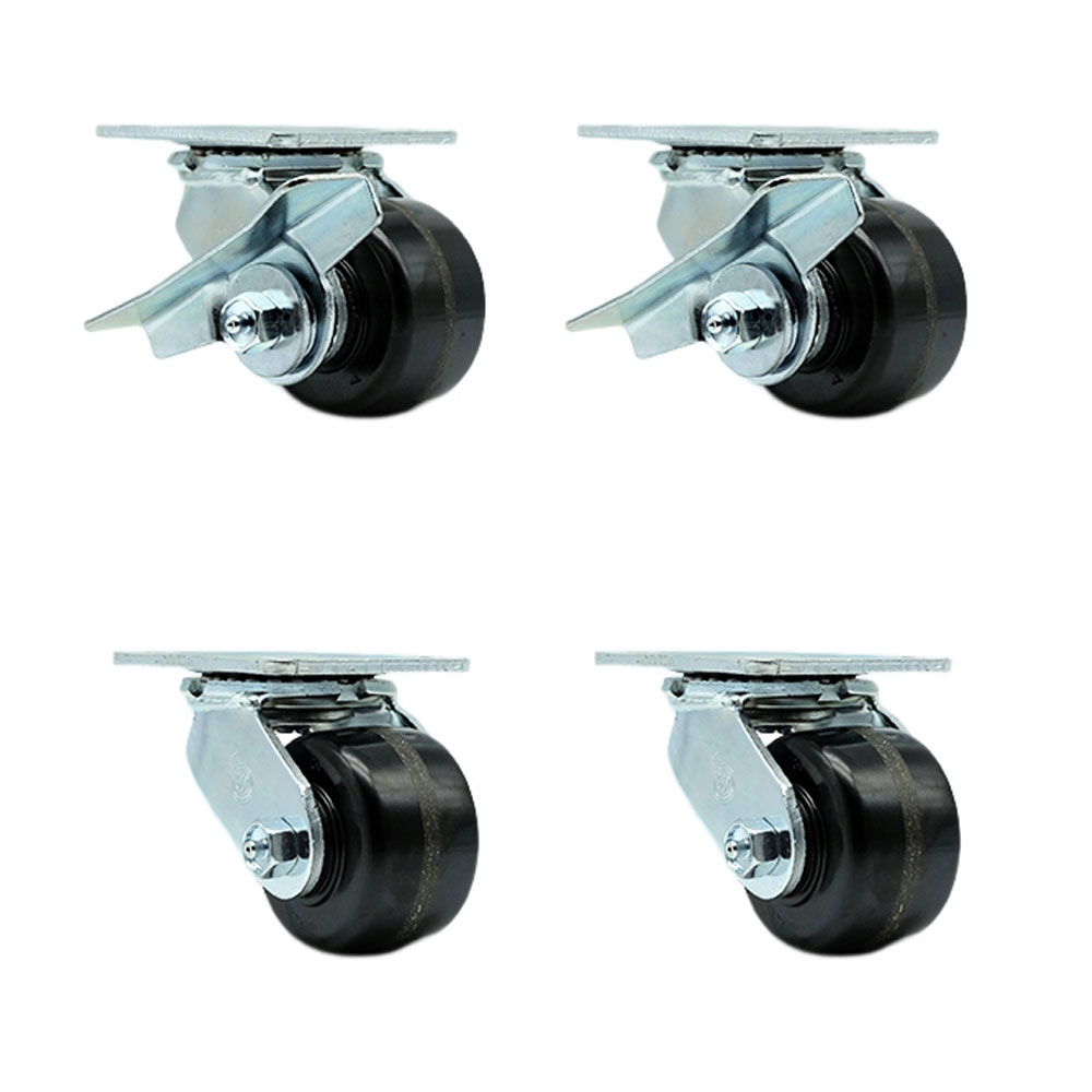 Heavy Duty Swivel Caster Set of 4 with 3.25 Inch Phenolic Wheels and Ball Bearings - Includes 2 Swivel with Brakes and Bolt on Swivel Locks and 2 Swivel with Bolt on Swivel Locks- Service Caster Brand — photo 1