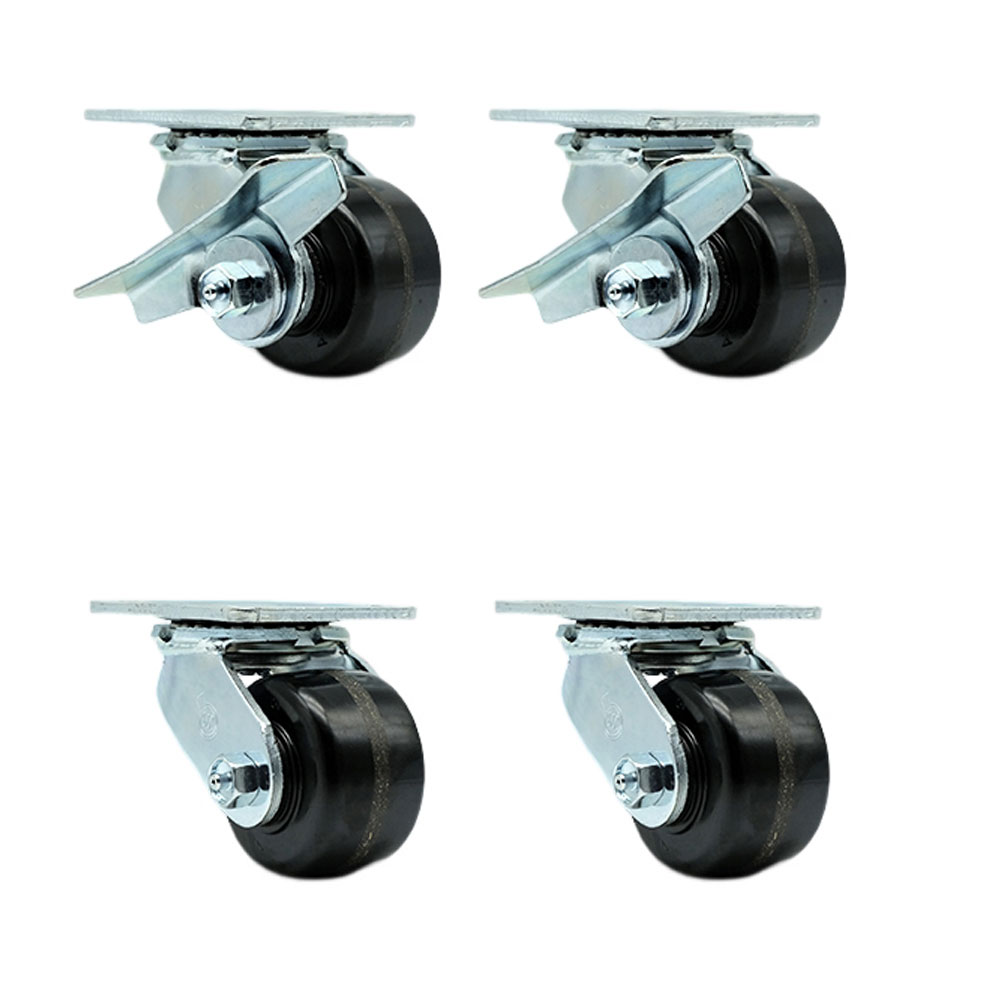 Phenolic Swivel Top Plate Casters Set 4 Heavy Duty with 3.25 Inch Wheels - Includes 2 Swivel with Brakes and Bolt on Swivel Locks and 2 Swivel with Bolt on Swivel Locks - Service Caster Brand — photo 1