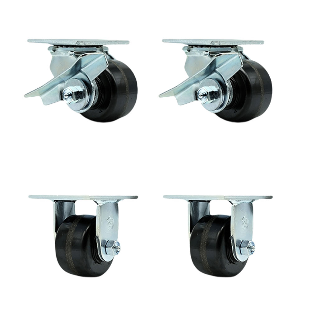 Heavy Duty Swivel Caster Set of 4 with 3.25 Inch Phenolic Wheels and Ball Bearings - Includes 2 Swivel with Brakes and Bolt on Swivel Locks and 2 Rigid-2,800 lbs. Total Capacity - Service Caster Brand — photo 1