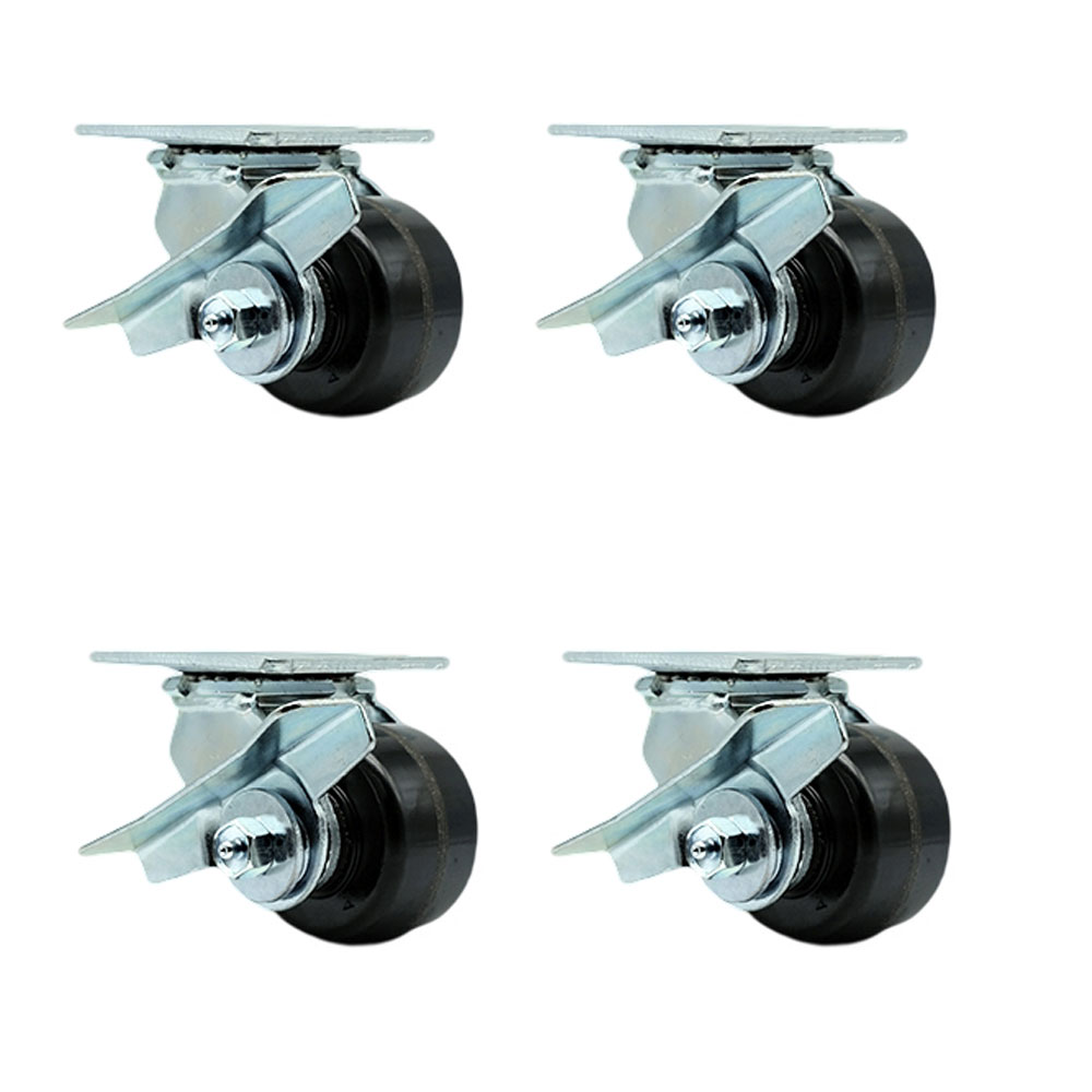 Heavy Duty Swivel Caster Set of 4 with 3.25 Inch Phenolic Wheels and Ball Bearings - Includes 2 Swivel with Brakes and Bolt on Swivel Locks and 2 Swivel with Brakes - Service Caster Brand — photo 1