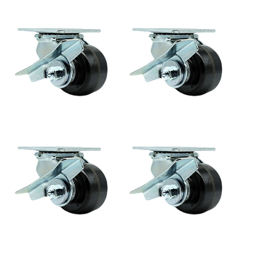 Phenolic Swivel Top Plate Casters Set of 4 Heavy Duty with 3.25 Inch Wheels - Includes 2 Swivel with Brakes and Bolt on Swivel Locks and 2 Swivel with Brakes - Service Caster Brand — photo 1