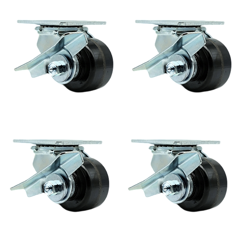 Phenolic Swivel Top Plate Casters Set of 4 Heavy Duty with 3.25 Inch Wheels - Includes 4 Swivel with Side Lock Brakes - 2,800 lbs. Total Capacity - Service Caster Brand — photo 1