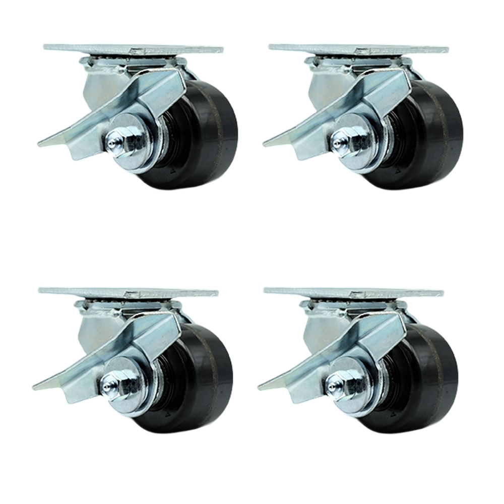 Heavy Duty Swivel Caster Set of 4 with 3.25 Inch Phenolic Wheels and Ball Bearings - Includes 4 Swivel with Side Lock Brakes and Bolt on Swivel Locks - 2,800 lbs. Total Capacity - Service Caster Brand — photo 1