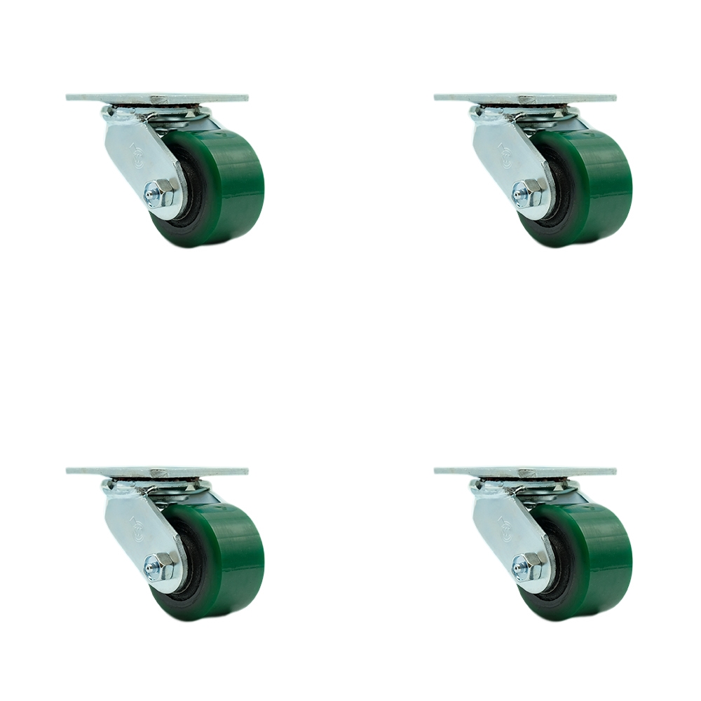 Polyurethane on Cast Iron Swivel Top Plate Casters Set of 4 Heavy Duty with 3.25 Inch Green Wheels - Includes 4 Swivel - 2,400 lbs. Total Capacity - Service Caster Brand — photo 1