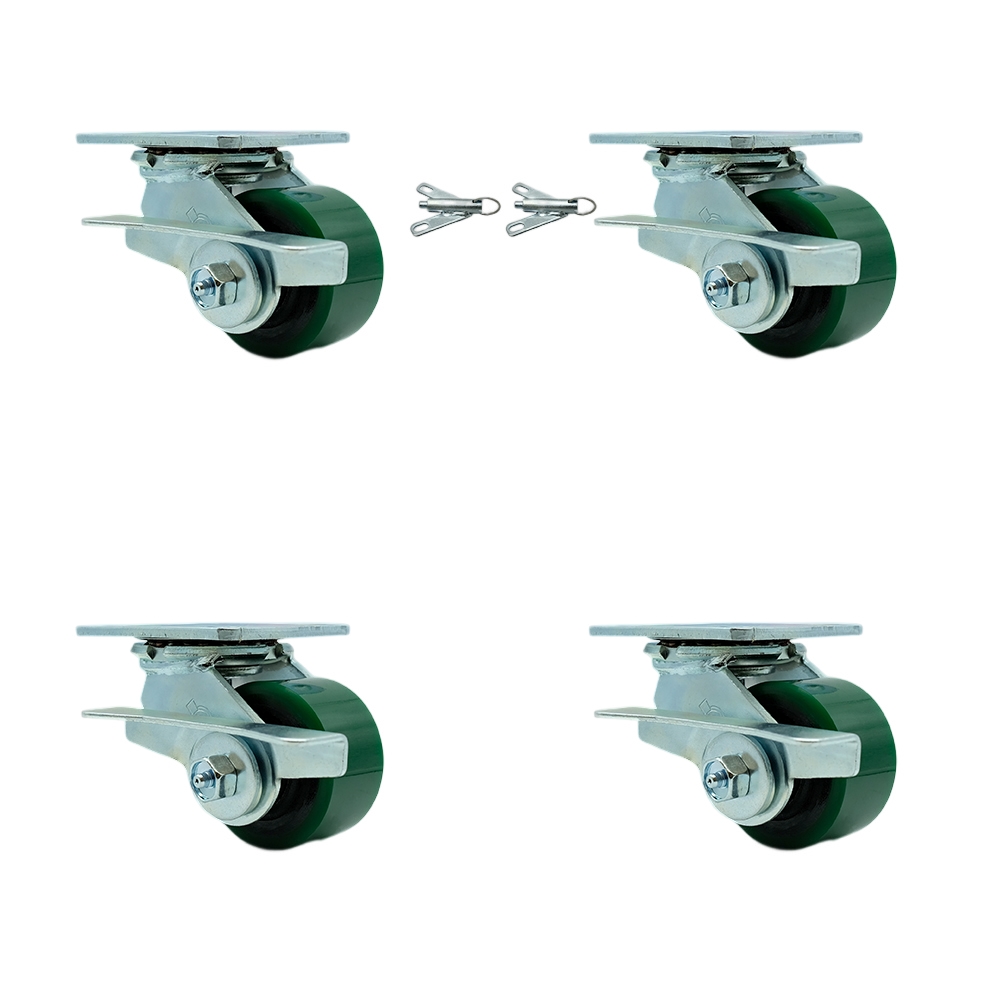 Poly on Cast Iron Swivel Top Plate Casters Set 4 Heavy Duty with 3.25 Inch Green Wheels-Includes 2 Swivel with Brakes and Bolt on Swivel Lock and 2 Swivel with Bolt on Swivel Lock-Service Caster Brand — photo 1