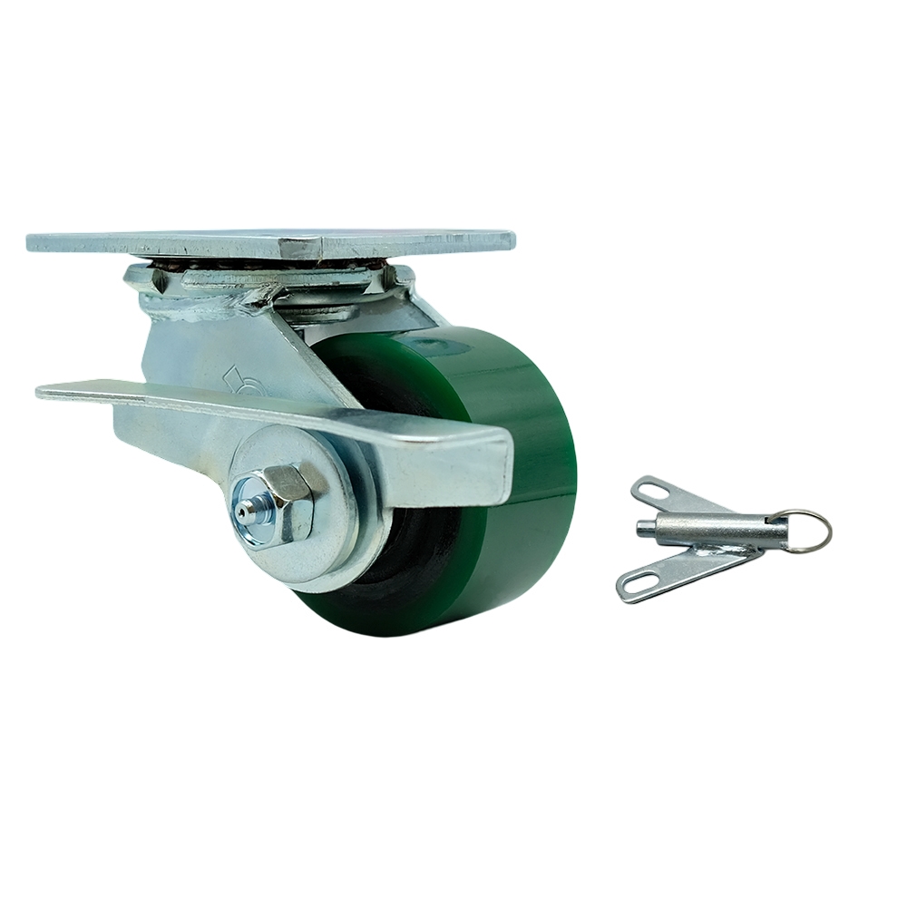 Polyurethane on Cast Iron Swivel Top Plate Heavy Duty Caster with 3.25 Inch Green Wheel and Side Lock Brake and Bolt on Swivel Lock - 600 lbs. Capacity/Caster - Service Caster Brand — photo 1