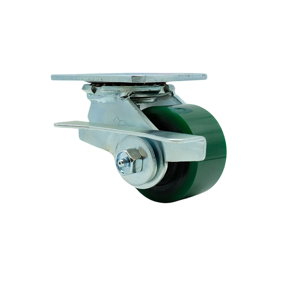 Heavy Duty Swivel Top Plate Caster with Side Lock Brake and 3.25 Inch Green Polyurethane on Cast Iron Wheel with Ball Bearings - 600 lbs. Capacity/Caster - Service Caster Brand — photo 1