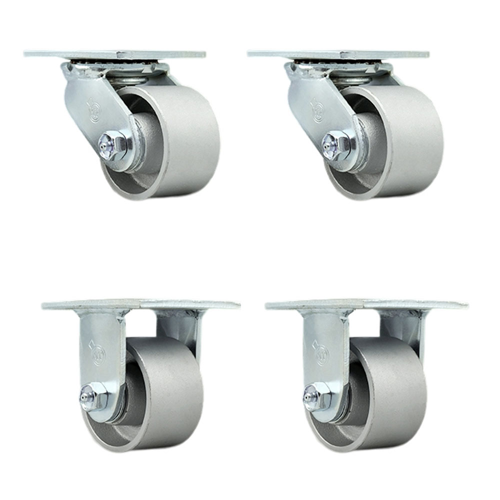 Heavy Duty Swivel Caster Set of 4 with 3.25 Inch Semi Steel Cast Iron Wheels and Bronze Bearings - Includes 2 Swivel and 2 Rigid - 2,800 lbs. Total Capacity - Service Caster Brand — photo 1