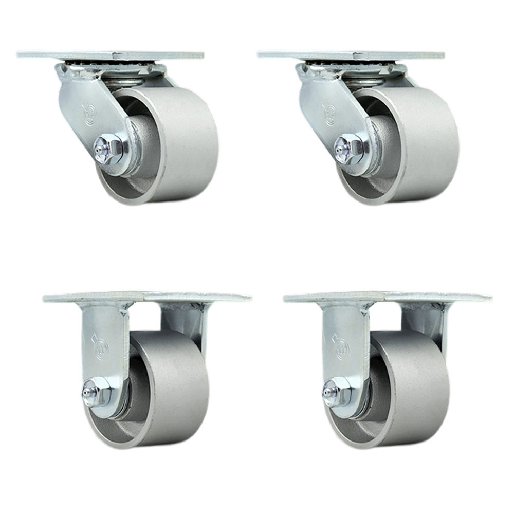 Semi Steel Cast Iron Swivel Top Plate Casters Set of 4 Heavy Duty with 3.25 Inch Wheels - Includes 2 Swivel with Brakes and 2 Rigid – 2,800 lbs. Total Capacity - Service Caster Brand — photo 1