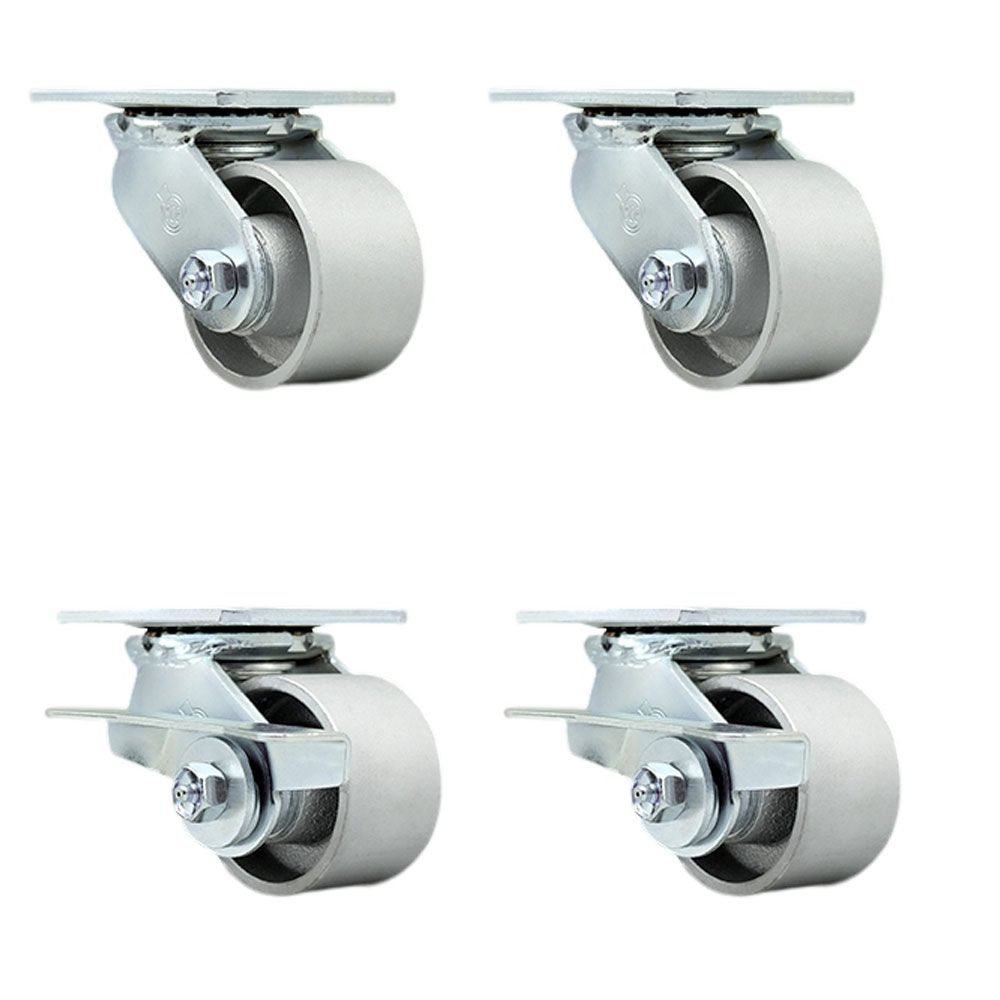 Semi Steel Cast Iron Swivel Top Plate Casters Set of 4 Heavy Duty with 3.25 Inch Wheels-Includes 2 Swivel with Bolt on Swivel Lock and 2 Swivel with Brake-2,800lbs. Total Capacity-Service Caster Brand — photo 1