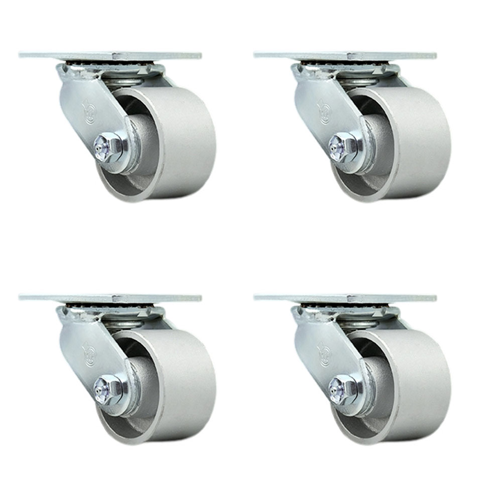 Heavy Duty Swivel Caster Set of 4 with 3.25 Inch Semi Steel Cast Iron Wheels and Bronze Bearings - Includes 4 Swivel - 2,800 lbs. Total Capacity - Service Caster Brand — photo 1