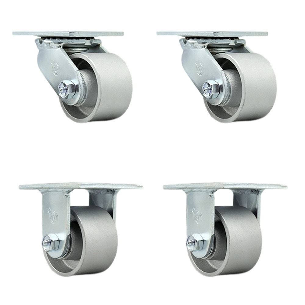 Heavy Duty Swivel Caster Set of 4 with 3.25 Inch Semi Steel Cast Iron Wheels and Ball Bearings -Includes 2 Swivel with Bolt on Swivel Locks and 2 Rigid-2,800 lbs. Total Capacity - Service Caster Brand — photo 1