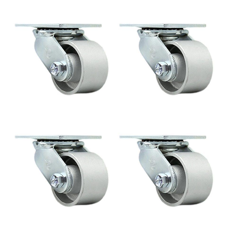 Heavy Duty Swivel Caster Set of 4 with 3.25 Inch Semi Steel Cast Iron Wheels and Bronze Bearings - Includes 4 Swivel with Bolt on Swivel Locks - 2,800lbs. Total Capacity - Service Caster Brand — photo 1