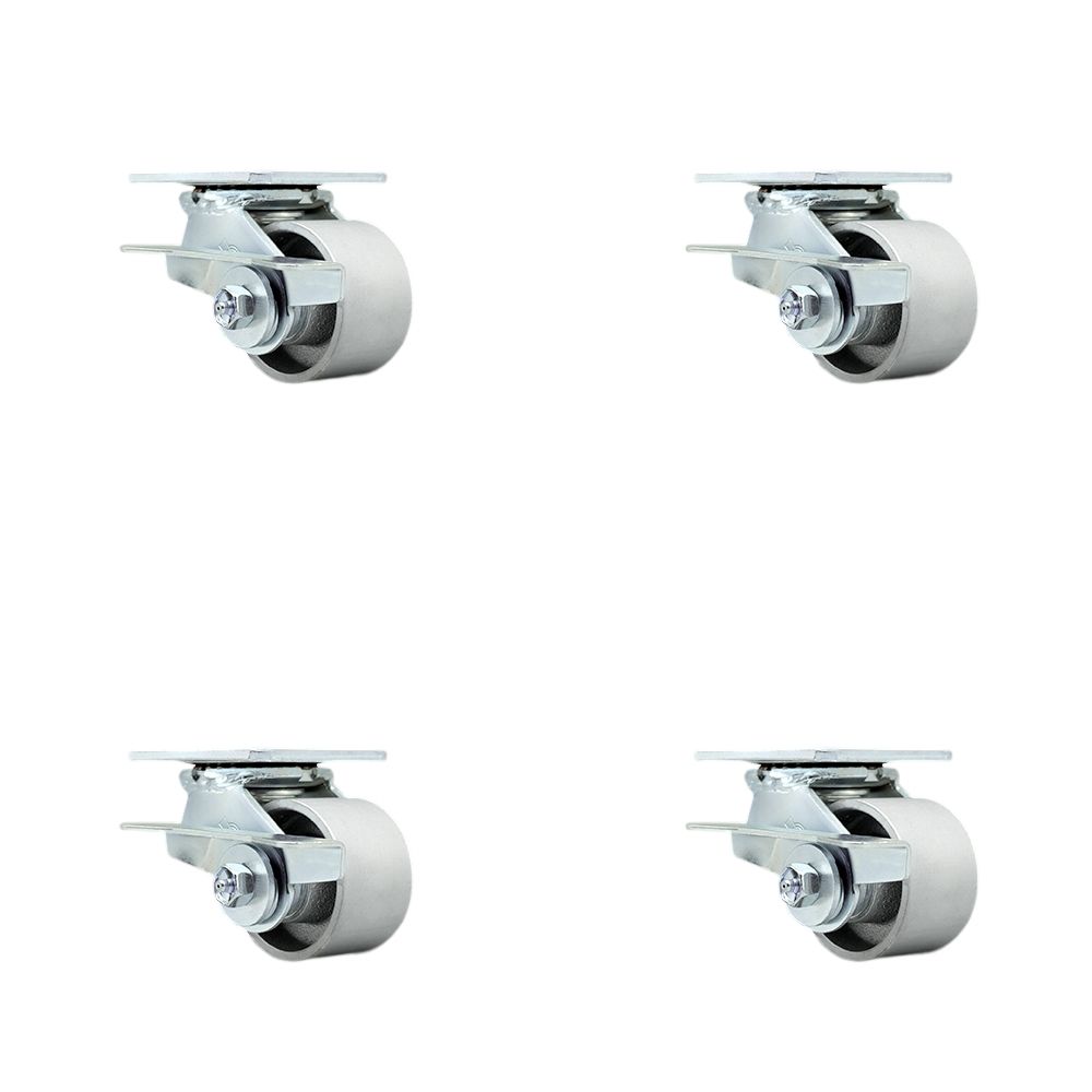 Heavy Duty Swivel Caster Set of 4 with 3.25 Inch Semi Steel Cast Iron Wheels and Ball Bearings - Includes 4 Swivel with Side Lock Brakes - 2,800 lbs. Total Capacity - Service Caster Brand — photo 1