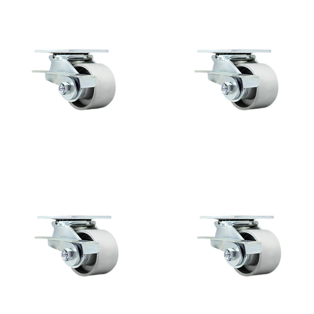 Semi Steel Cast Iron Swivel Top Plate Casters Set of 4 Heavy Duty with 3.25 Inch Wheels -Includes 4 Swivel with Side Lock Brakes and Bolt on Swivel Locks–2,800 lbs. Total Capacity-Service Caster Brand — photo 1