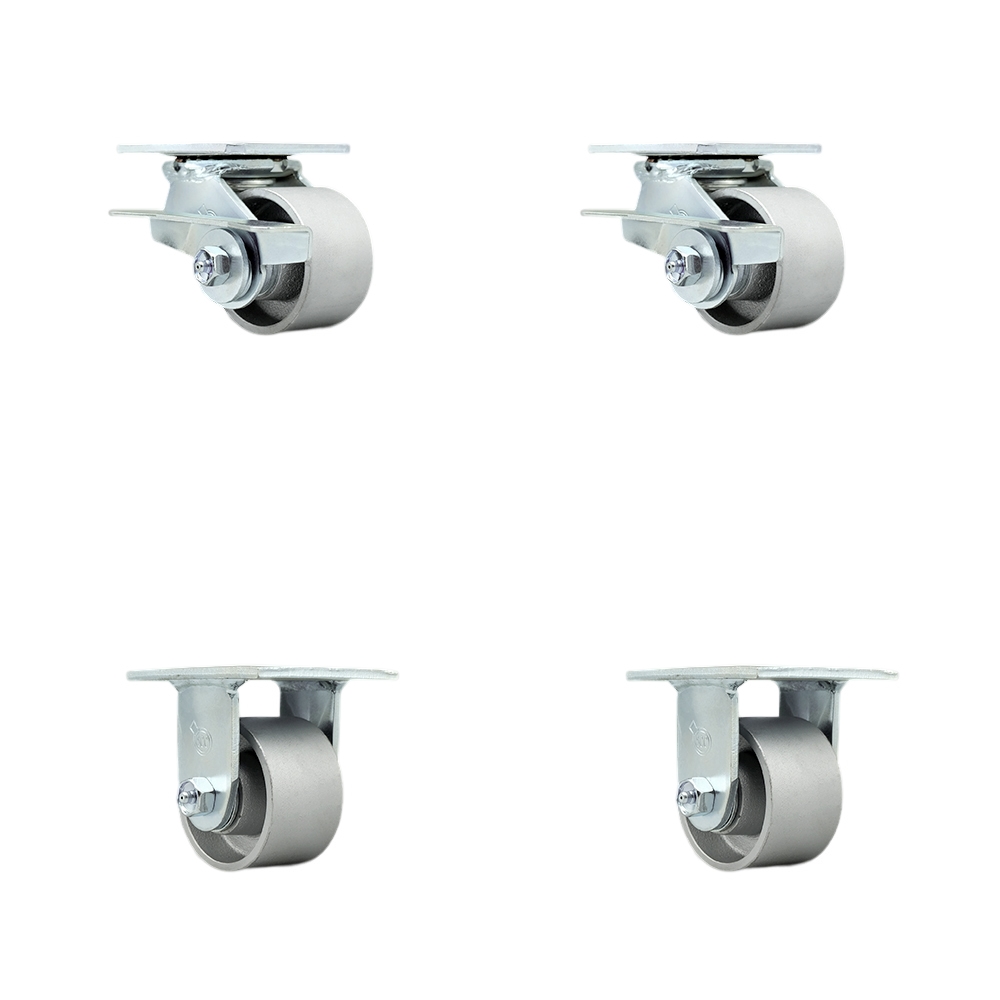 Heavy Duty Swivel Caster Set of 4 with 3.25 Inch Semi Steel Cast Iron Wheels and Ball Bearings - Includes 2 Swivel with Brakes and 2 Rigid - 2,800 lbs. Total Capacity - Service Caster Brand — photo 1