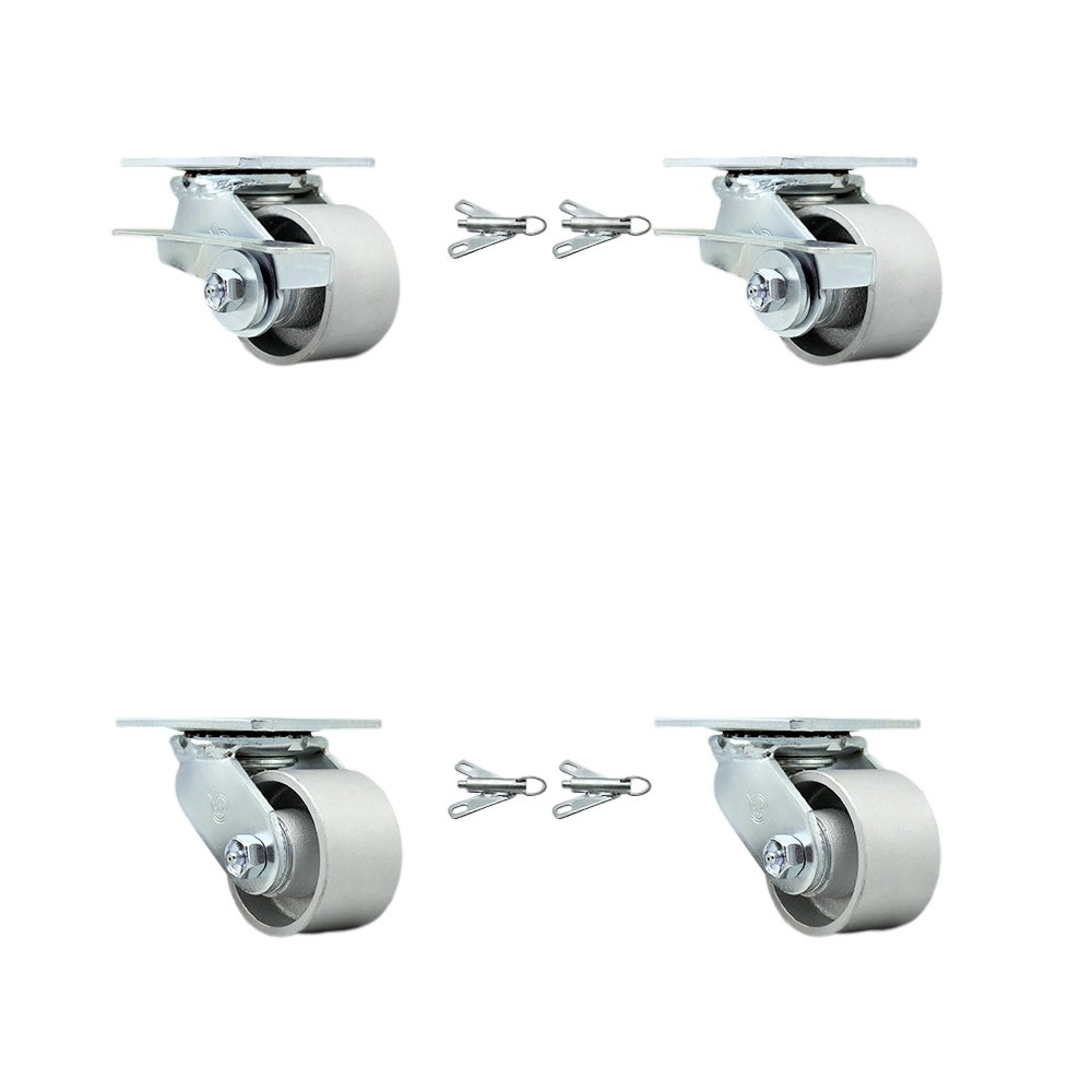 Heavy Duty Swivel Caster Set with 3.25 Inch Semi Steel Cast Iron Wheels and Bronze Bearing - Include 2 Swivel with Brake & Bolt on Swivel Lock and 2 Swivel w/Bolt on Swivel Lock - Service Caster Brand — photo 1