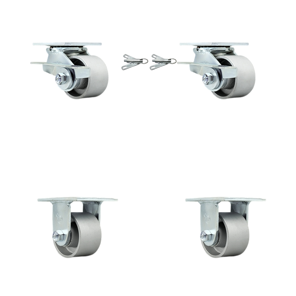 Heavy Duty Swivel Caster Set of 4 with 3.25 Inch Semi Steel Cast Iron Wheels and Ball Bearings - Includes 2 Swivel with Brakes and Bolt on Swivel Locks and 2 Rigid - Service Caster Brand — photo 1