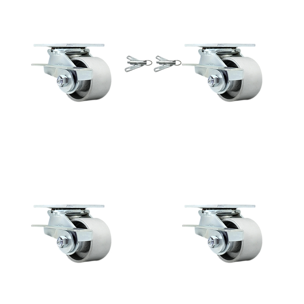 Heavy Duty Swivel Caster Set of 4 with 3.25 Inch Semi Steel Cast Iron Wheels and Bronze Bearings - Includes 2 Swivel with Brakes and Bolt on Swivel Locks & 2 Swivel with Brakes - Service Caster Brand — photo 1