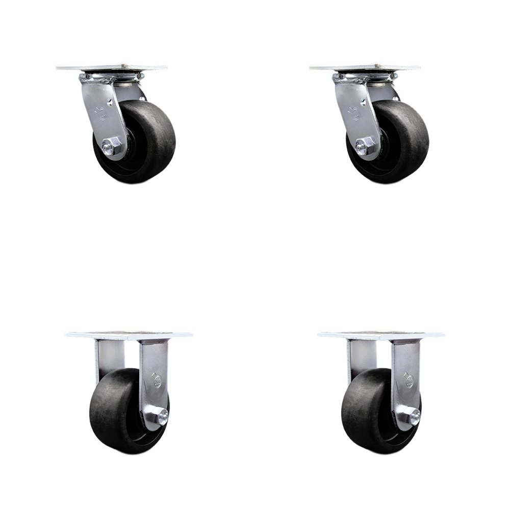 Heavy Duty Swivel Caster Set of 4 with 4 Inch High Temperature Glass Filled Nylon Wheels and Ball Bearings - Includes 2 Swivel and 2 Rigid - 4,800 lbs. Total Capacity - Service Caster Brand — photo 1