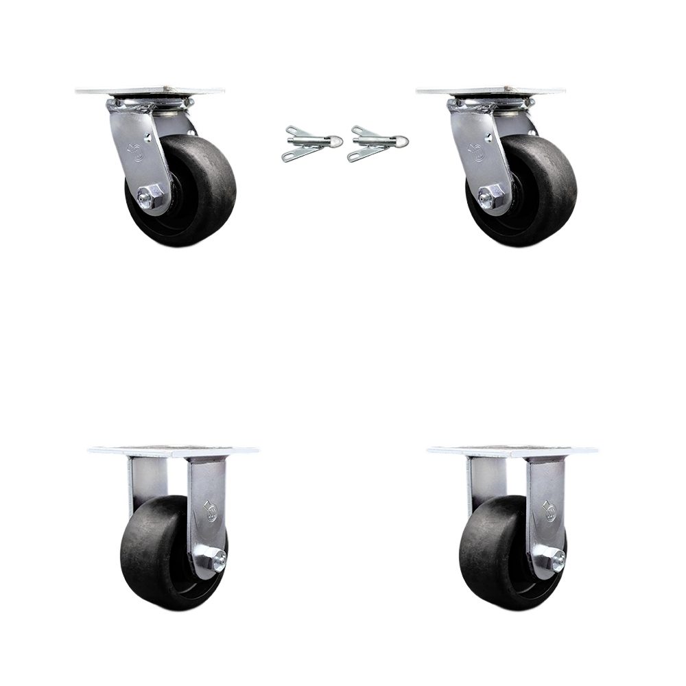 Glass Filled Nylon Swivel Top Plate Casters Set of 4 Heavy Duty with 4 Inch Wheels - Includes 2 Swivel with Bolt on Swivel Locks and 2 Rigid – 4,800 lbs. Total Capacity - Service Caster Brand — photo 1