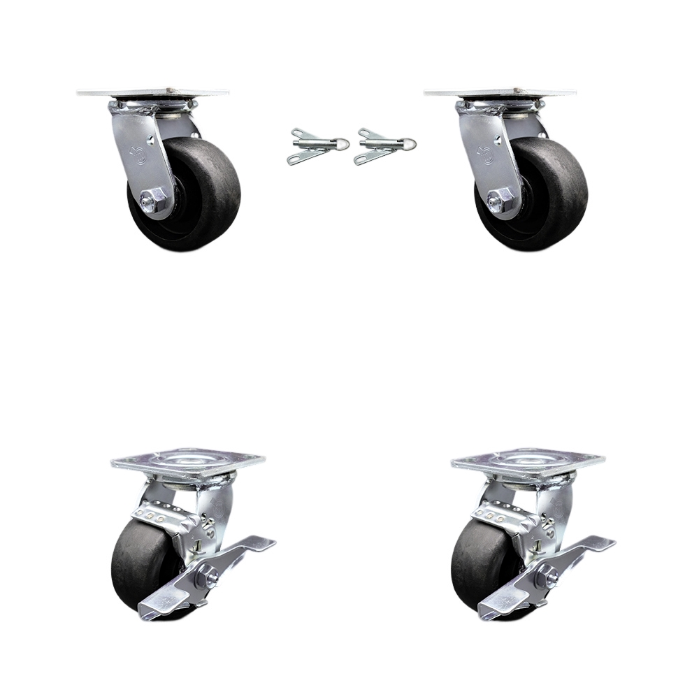 Glass Filled Nylon Swivel Top Plate Casters Set of 4 Heavy Duty with 4 Inch Wheels-Includes 2 Swivel with Bolt on Swivel Locks and 2 Swivel with Brakes-4,800 lbs. Total Capacity - Service Caster Brand — photo 1