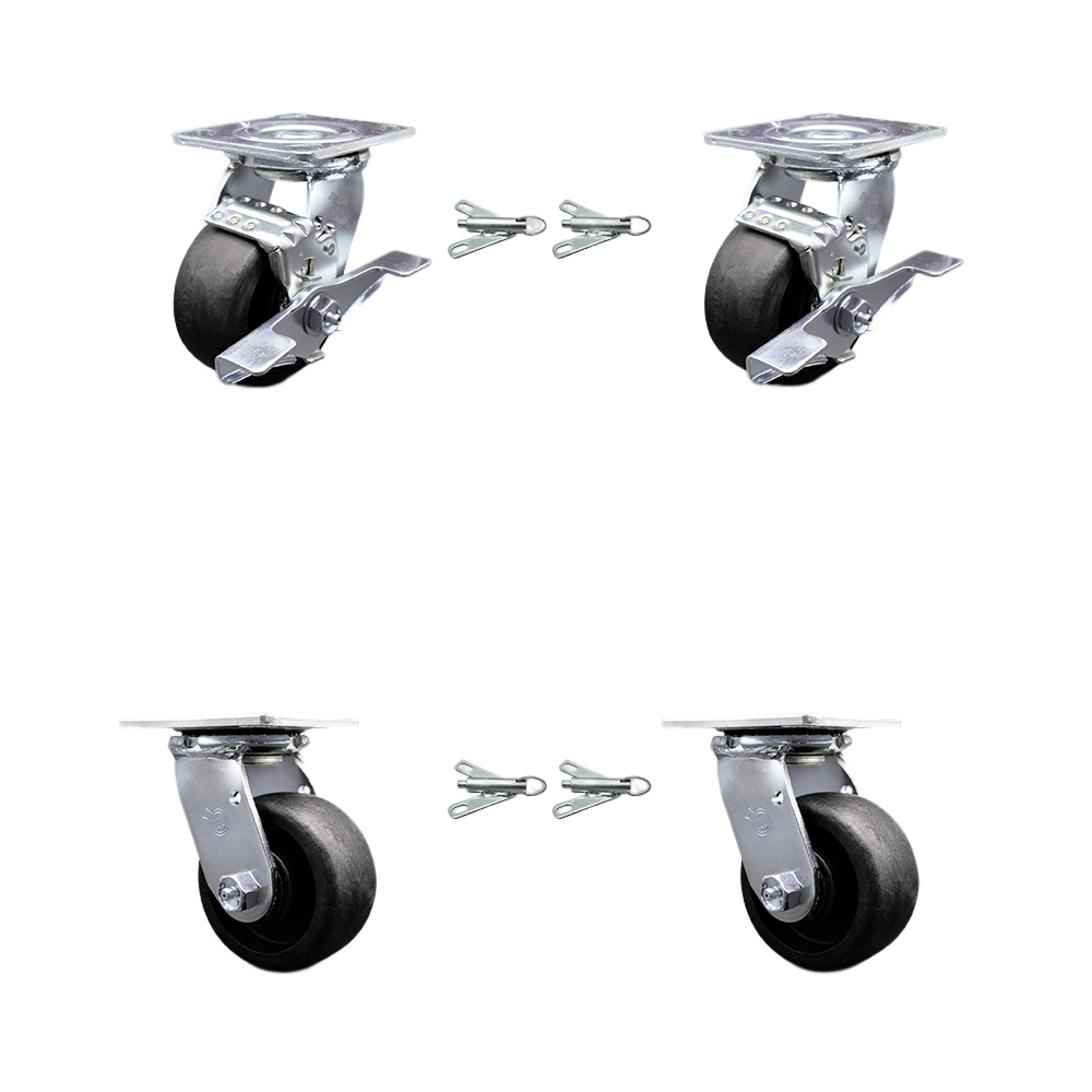 Heavy Duty Swivel Caster Set with 4 Inch High Temp Glass Filled Nylon Wheels and Ball Bearing-Include 2 Swivel with Brake&Bolt on Swivel Lock and 2 Swivel with Bolt on Swivel Lock-Service Caster Brand — photo 1