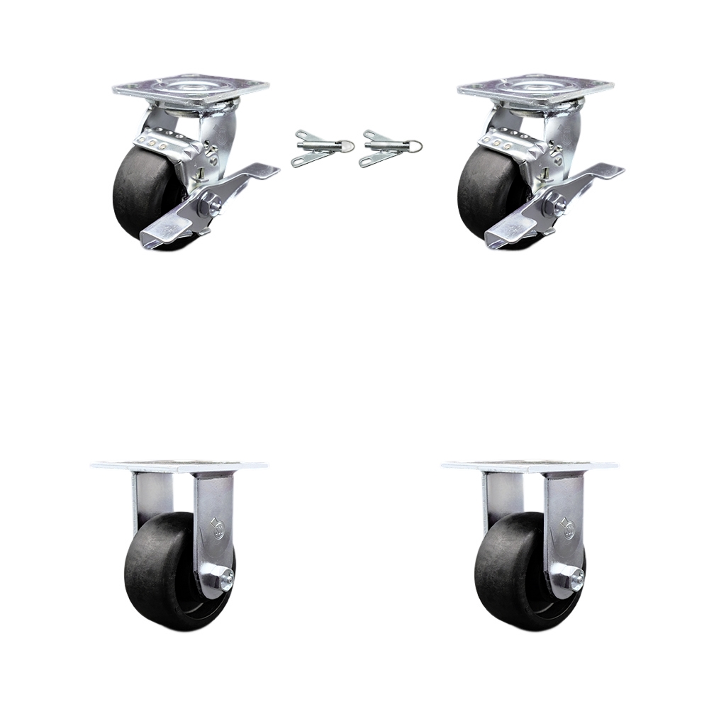 Glass Filled Nylon Swivel Top Plate Casters Set of 4 Heavy Duty with 4 Inch Wheels - Includes 2 Swivel with Brakes and Bolt on Swivel Locks and 2 Rigid-4,800 lbs. Total Capacity - Service Caster Brand — photo 1
