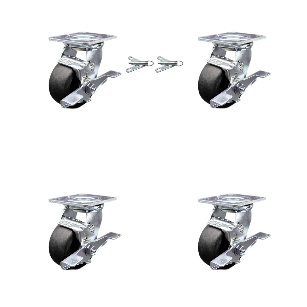 Heavy Duty Swivel Caster Set with 4 Inch High Temp Glass Filled Nylon Wheels and Ball Bearings - Includes 2 Swivel with Brakes and Bolt on Swivel Locks and 2 Swivel with Brakes - Service Caster Brand — photo 1