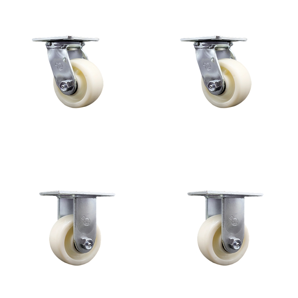 Nylon Swivel Top Plate Casters Set of 4 Heavy Duty with 4 Inch Wheels - Includes 2 Swivel and 2 Rigid – 3,200 lbs. Total Capacity - Service Caster Brand — photo 1