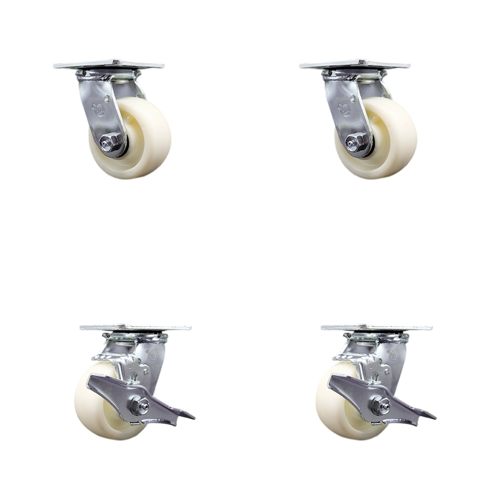 Nylon Swivel Top Plate Casters Set of 4 Heavy Duty with 4 Inch Wheels - Includes 2 Swivel with Brakes and 2 Swivel – 3,200 lbs. Total Capacity - Service Caster Brand — photo 1