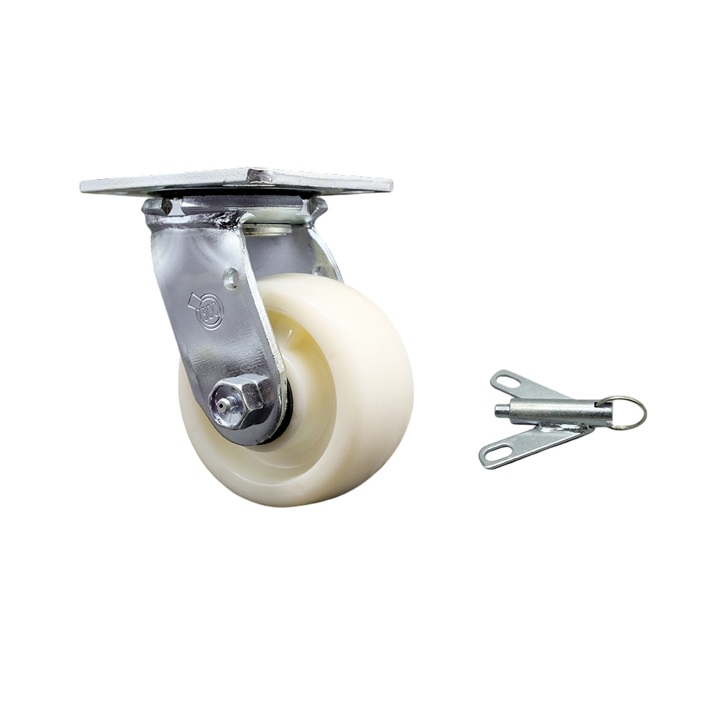 Heavy Duty Swivel Top Plate Caster with Bolt on Swivel Lock and 4 Inch Nylon Wheel with Ball Bearings - 800 lbs. Capacity/Caster - Service Caster Brand — photo 1
