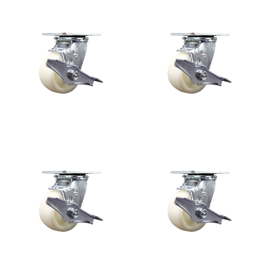Nylon Swivel Top Plate Casters Set of 4 Heavy Duty with 4 Inch Wheels - Includes 4 Swivel with Top Lock Brakes – 3,200 lbs. Total Capacity - Service Caster Brand — photo 1