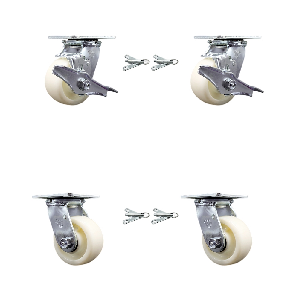 Nylon Swivel Top Plate Casters Set 4 Heavy Duty with 4 Inch Wheels - Includes 2 Swivel with Brakes and Bolt on Swivel Locks and 2 Swivel with Bolt on Swivel Locks - Service Caster Brand — photo 1