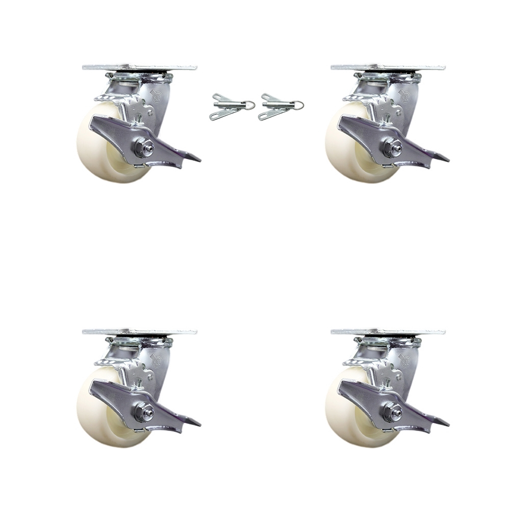 Nylon Swivel Top Plate Casters Set of 4 Heavy Duty with 4 Inch Wheels - Includes 2 Swivel with Brakes and Bolt on Swivel Locks and 2 Swivel with Brakes - Service Caster Brand — photo 1