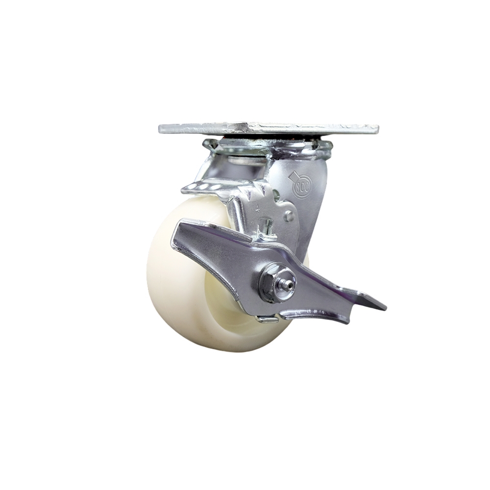 Heavy Duty Swivel Top Plate Caster with Top Lock Brake and 4 Inch Nylon Wheel with Ball Bearings - 800 lbs. Capacity/Caster - Service Caster Brand — photo 1