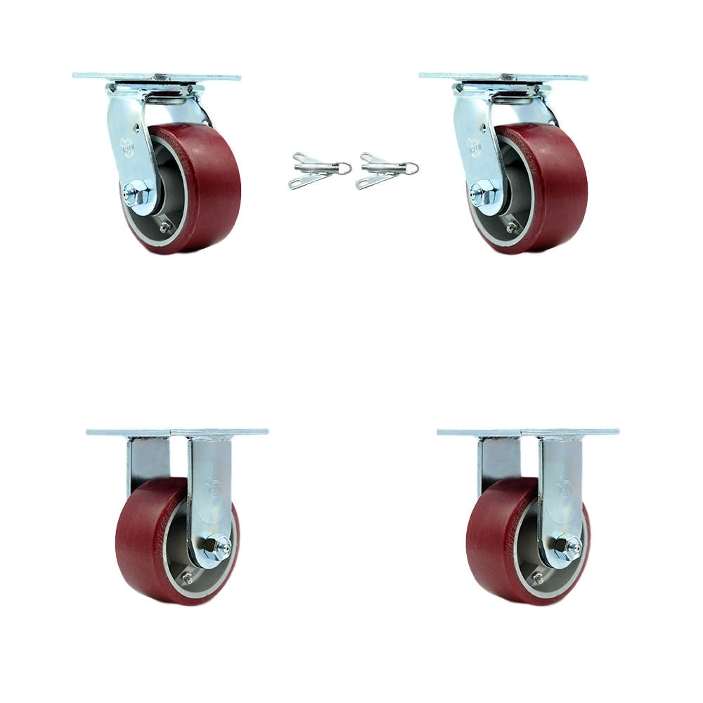 Heavy Duty Swivel Caster Set of 4 with 4 Inch Polyurethane on Aluminum Wheels and Ball Bearings-Includes 2 Swivel with Bolt on Swivel Locks and 2 Rigid-2,800 lbs. Total Capacity - Service Caster Brand — photo 1