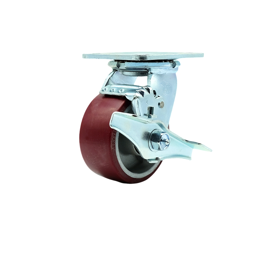 4" Heavy Duty Swivel Caster with Polyurethane on Aluminum Wheel and Brake - 700 lbs Capacity - Service Caster Brand — photo 1