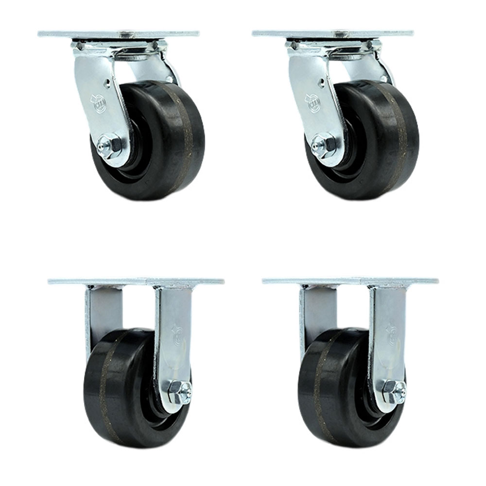 Service Caster Brand Replacement Set for Hippo Hopper Casters PHC4-2-SET - Top Plate Caster with 4 Inch Phenolic Wheel - Includes 2 Swivel & 2 Rigid – 3,200 lbs. Total Capacity — photo 1
