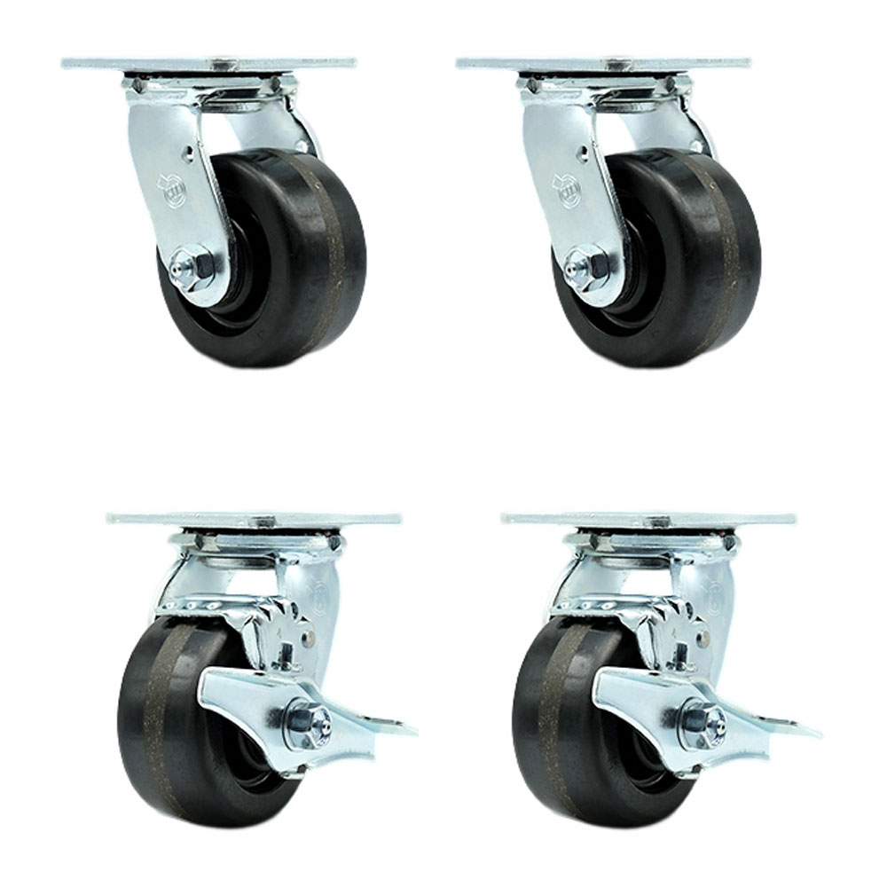 Tool Box Caster Wheel Set - 4 Inch Flat Free, Zero Maintenance Phenolic Wheels - Industrial Grade - 2 Swivel with Top Lock Brakes - Service Caster Brand — photo 1