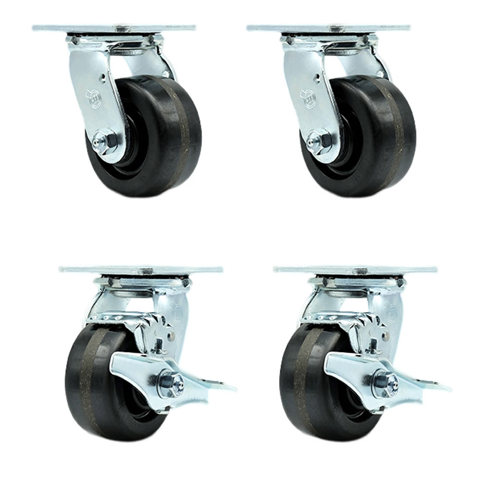 Tool Box Caster Wheel Set - 4 Inch Flat Free, Easy Rolling Phenolic Wheels - Industrial Grade - 2 Swivel with Top Lock Brakes - Service Caster Brand — photo 1