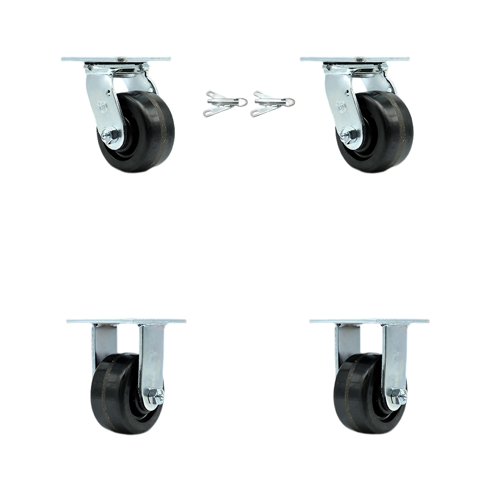 Phenolic Swivel Top Plate Casters Set of 4 Heavy Duty with 4 Inch Wheels - Includes 2 Swivel with Bolt on Swivel Locks and 2 Rigid – 3,200 lbs. Total Capacity - Service Caster Brand — photo 1