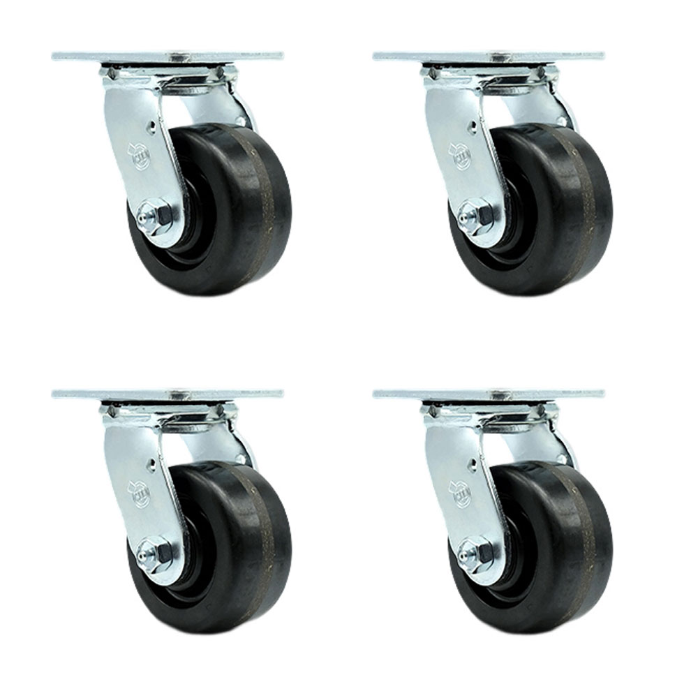 Phenolic Swivel Top Plate Casters Set of 4 Heavy Duty with 4 Inch Wheels - Includes 4 Swivel with Bolt on Swivel Locks – 3,200 lbs. Total Capacity - Service Caster Brand — photo 1
